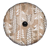 Beige Hawaii Tapa Pattern Spare Tire Cover With Heliconia Vintage Style LT05 - Polynesian Pride
