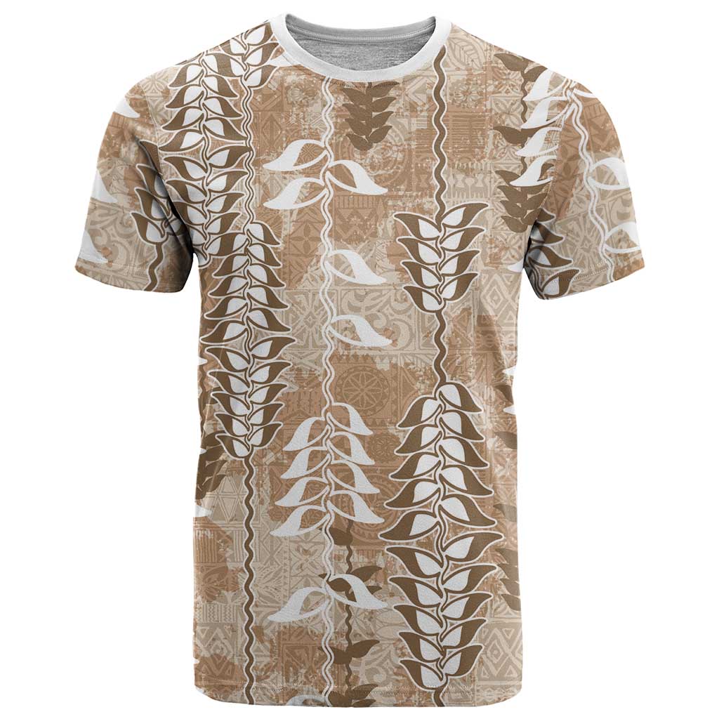 Beige Hawaii Tapa Pattern T Shirt With Heliconia Vintage Style LT05 Beige - Polynesian Pride