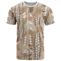 Beige Hawaii Tapa Pattern T Shirt With Heliconia Vintage Style LT05 Beige - Polynesian Pride