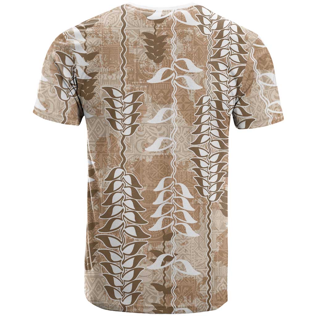 Beige Hawaii Tapa Pattern T Shirt With Heliconia Vintage Style LT05 - Polynesian Pride