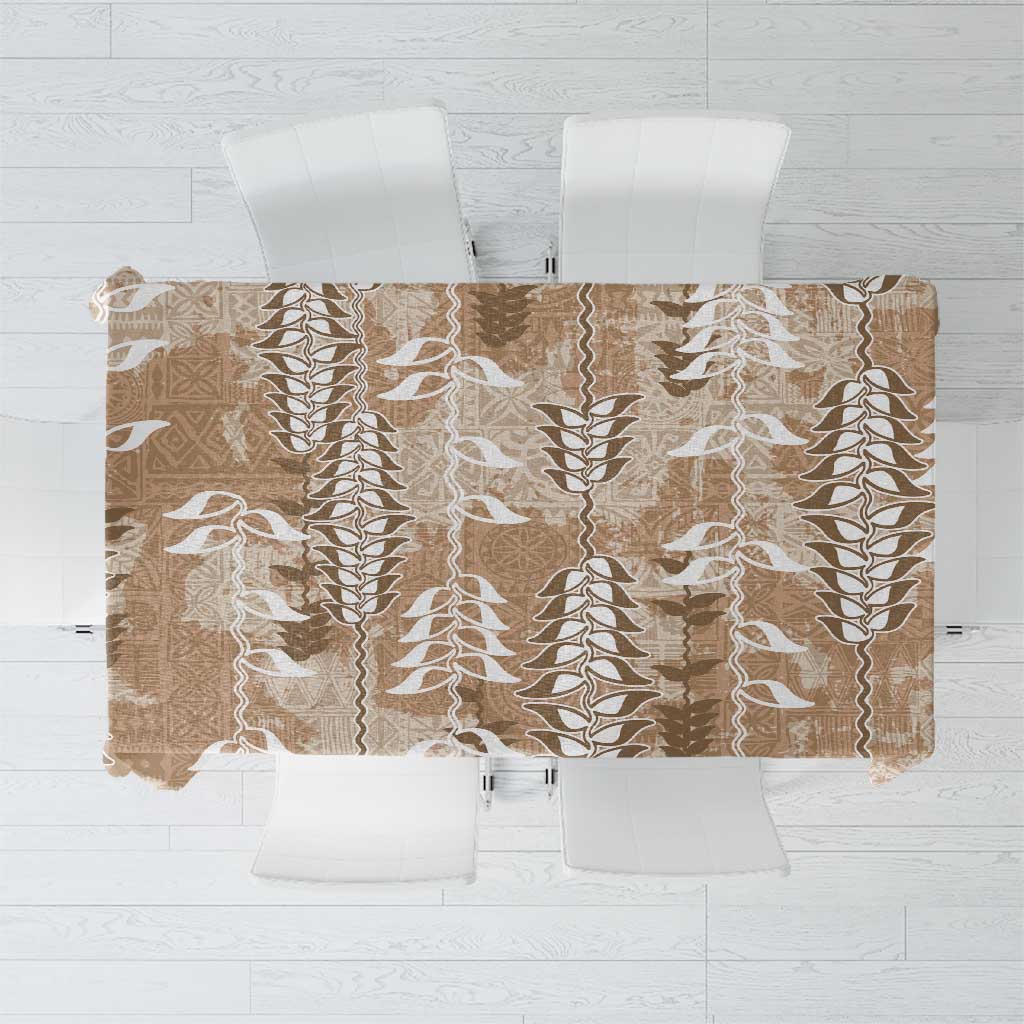 Beige Hawaii Tapa Pattern Tablecloth With Heliconia Vintage Style