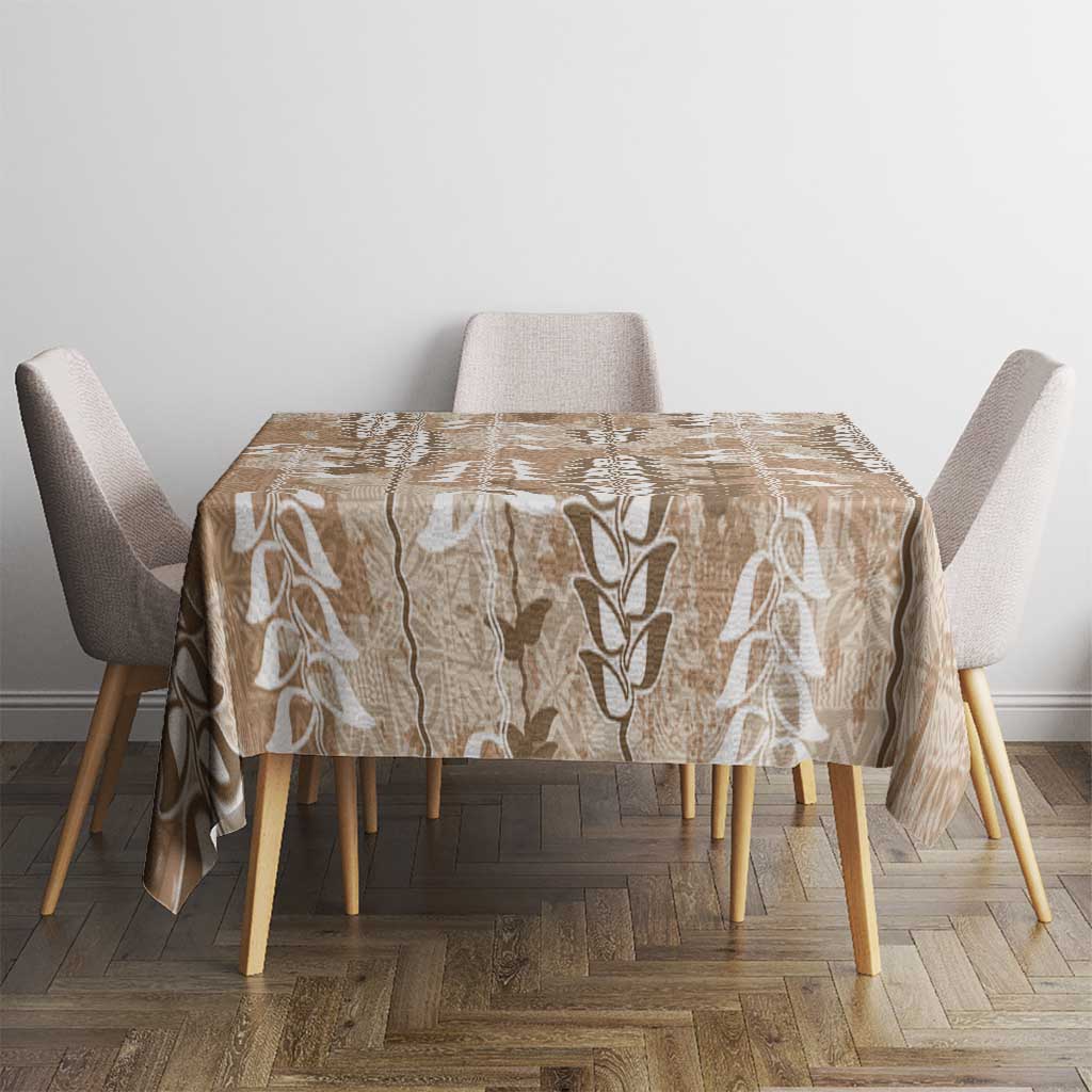 Beige Hawaii Tapa Pattern Tablecloth With Heliconia Vintage Style