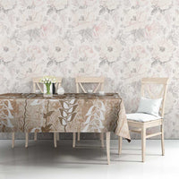 Beige Hawaii Tapa Pattern Tablecloth With Heliconia Vintage Style