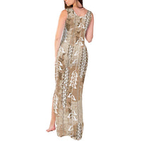 Beige Hawaii Tapa Pattern Tank Maxi Dress With Heliconia Vintage Style LT05 - Polynesian Pride