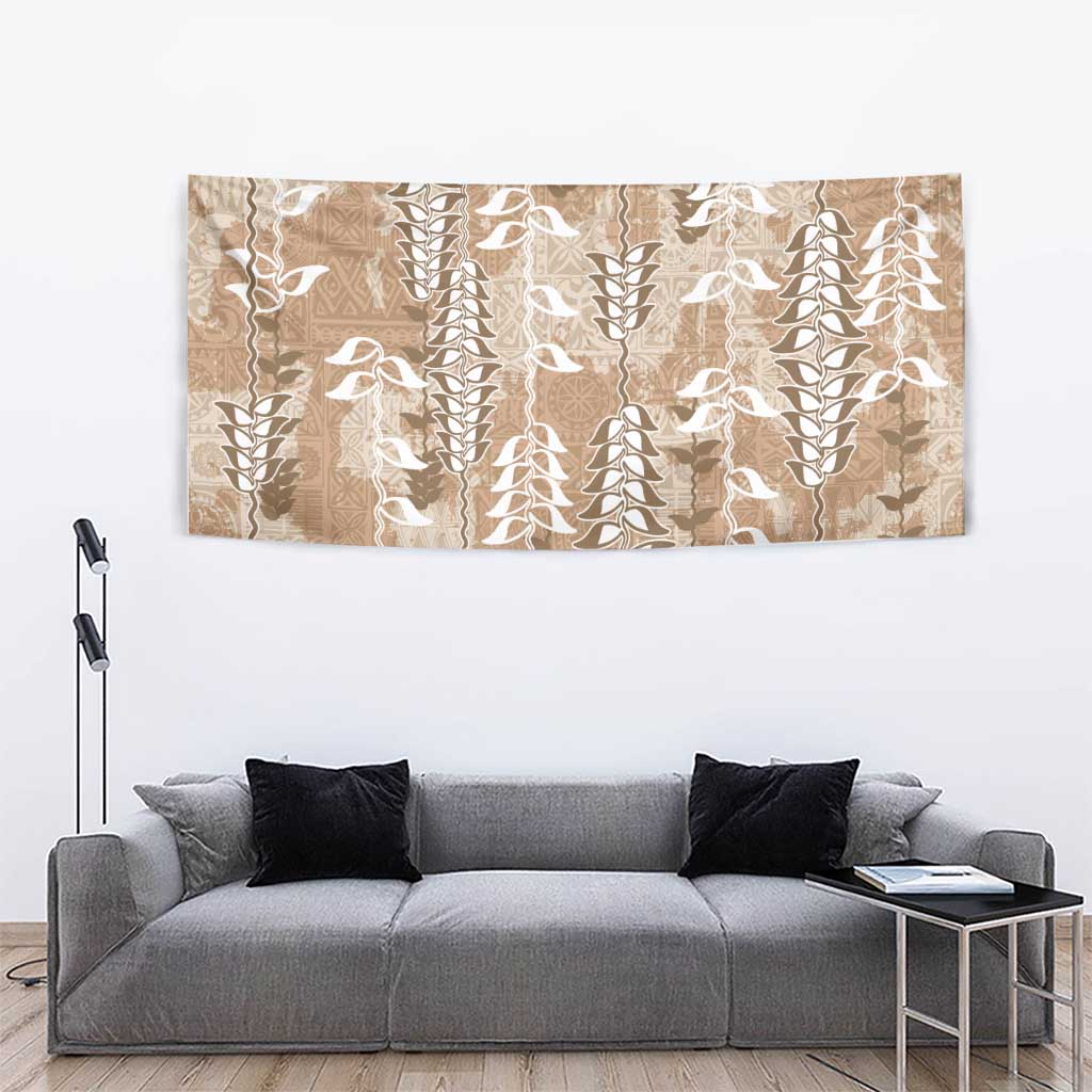 Beige Hawaii Tapa Pattern Tapestry With Heliconia Vintage Style LT05 - Polynesian Pride