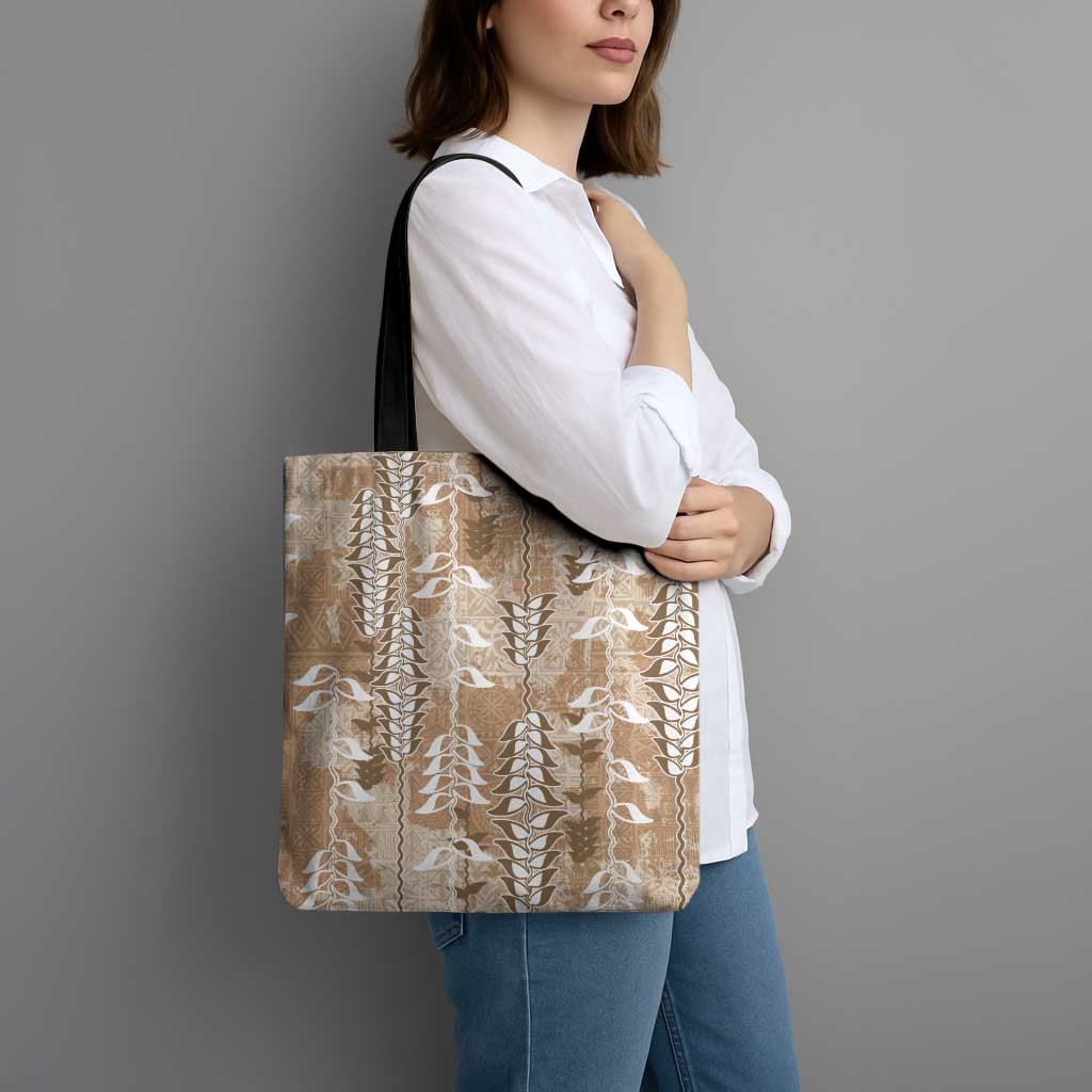 Beige Hawaii Tapa Pattern Tote Bag With Heliconia Vintage Style LT05 - Polynesian Pride