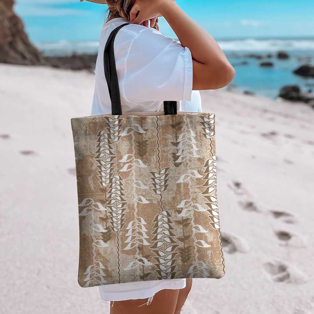 Beige Hawaii Tapa Pattern Tote Bag With Heliconia Vintage Style LT05 - Polynesian Pride