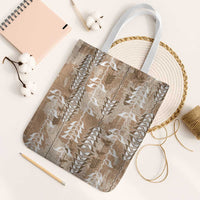 Beige Hawaii Tapa Pattern Tote Bag With Heliconia Vintage Style LT05 White Strap One Size Beige - Polynesian Pride