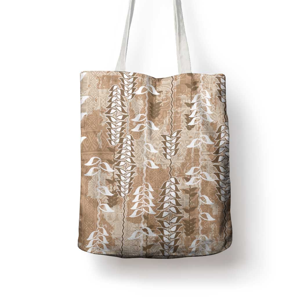 Beige Hawaii Tapa Pattern Tote Bag With Heliconia Vintage Style LT05 - Polynesian Pride