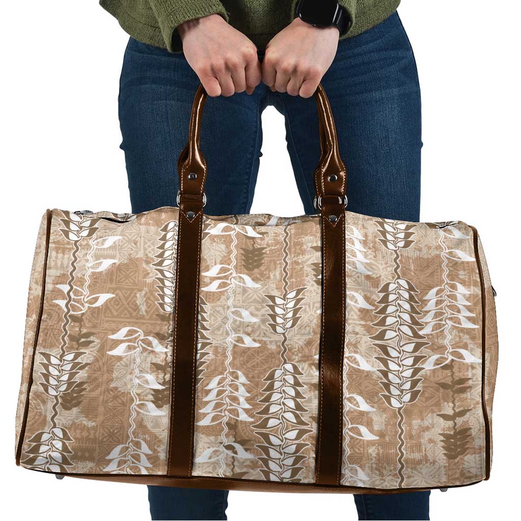 Beige Hawaii Tapa Pattern Travel Bag With Heliconia Vintage Style LT05 Beige - Polynesian Pride