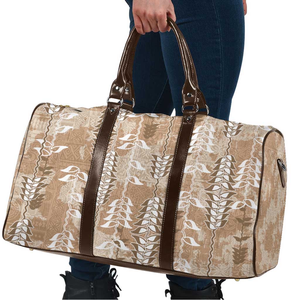 Beige Hawaii Tapa Pattern Travel Bag With Heliconia Vintage Style LT05 - Polynesian Pride