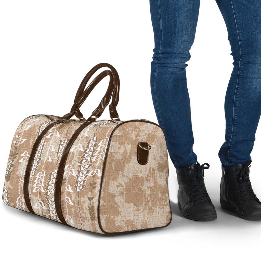 Beige Hawaii Tapa Pattern Travel Bag With Heliconia Vintage Style LT05 - Polynesian Pride