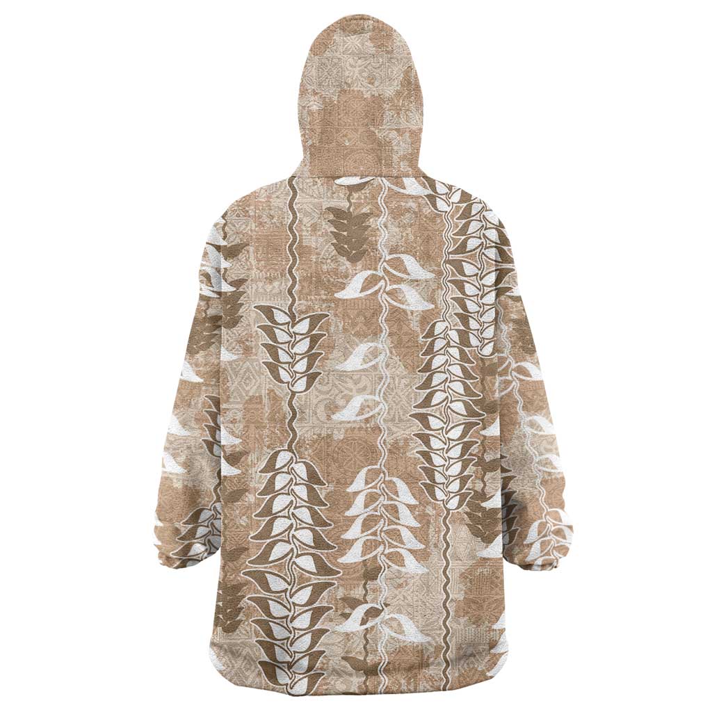 Beige Hawaii Tapa Pattern Wearable Blanket Hoodie With Heliconia Vintage Style LT05 - Polynesian Pride