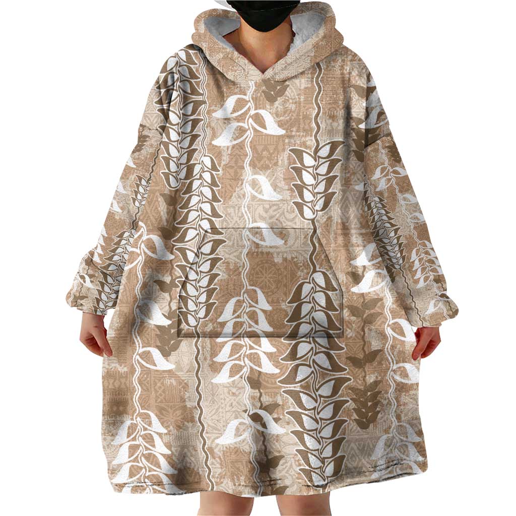 Beige Hawaii Tapa Pattern Wearable Blanket Hoodie With Heliconia Vintage Style LT05 - Polynesian Pride