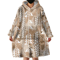 Beige Hawaii Tapa Pattern Wearable Blanket Hoodie With Heliconia Vintage Style LT05 - Polynesian Pride