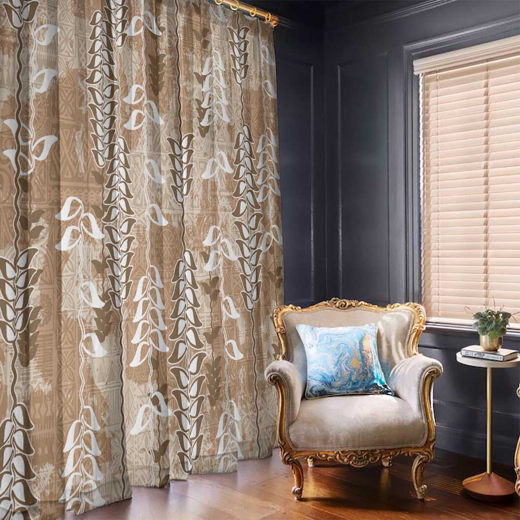 Beige Hawaii Tapa Pattern Window Curtain With Heliconia Vintage Style LT05 - Polynesian Pride