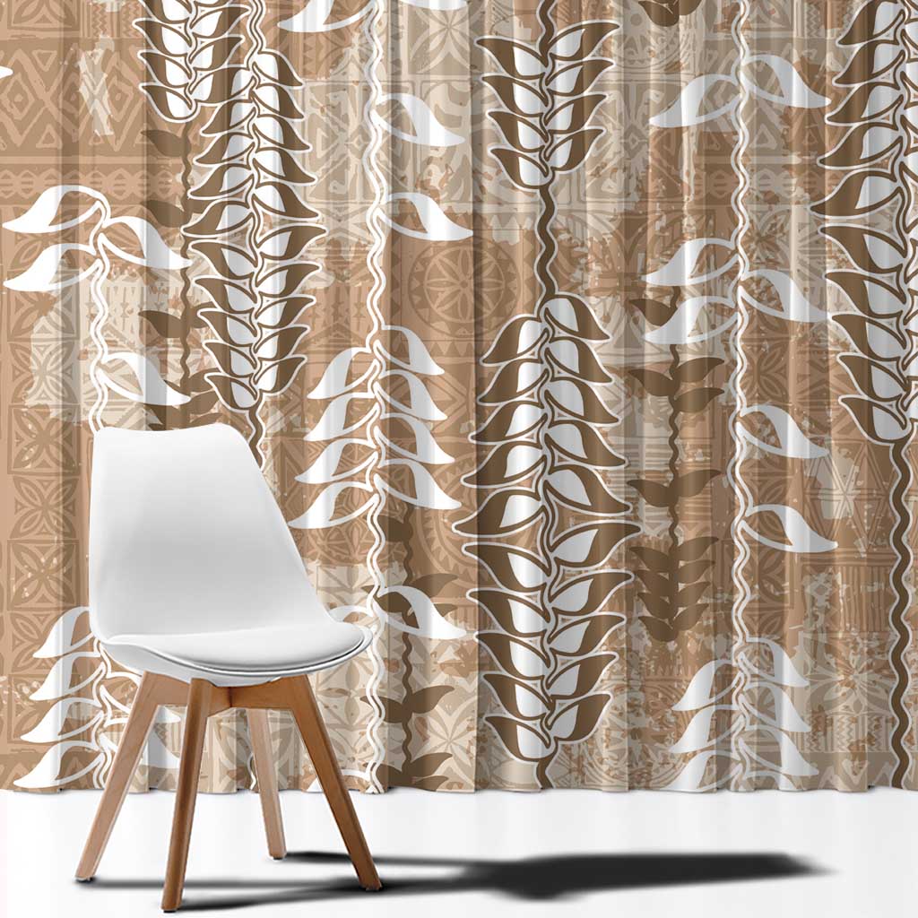 Beige Hawaii Tapa Pattern Window Curtain With Heliconia Vintage Style LT05 - Polynesian Pride
