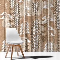 Beige Hawaii Tapa Pattern Window Curtain With Heliconia Vintage Style LT05 - Polynesian Pride