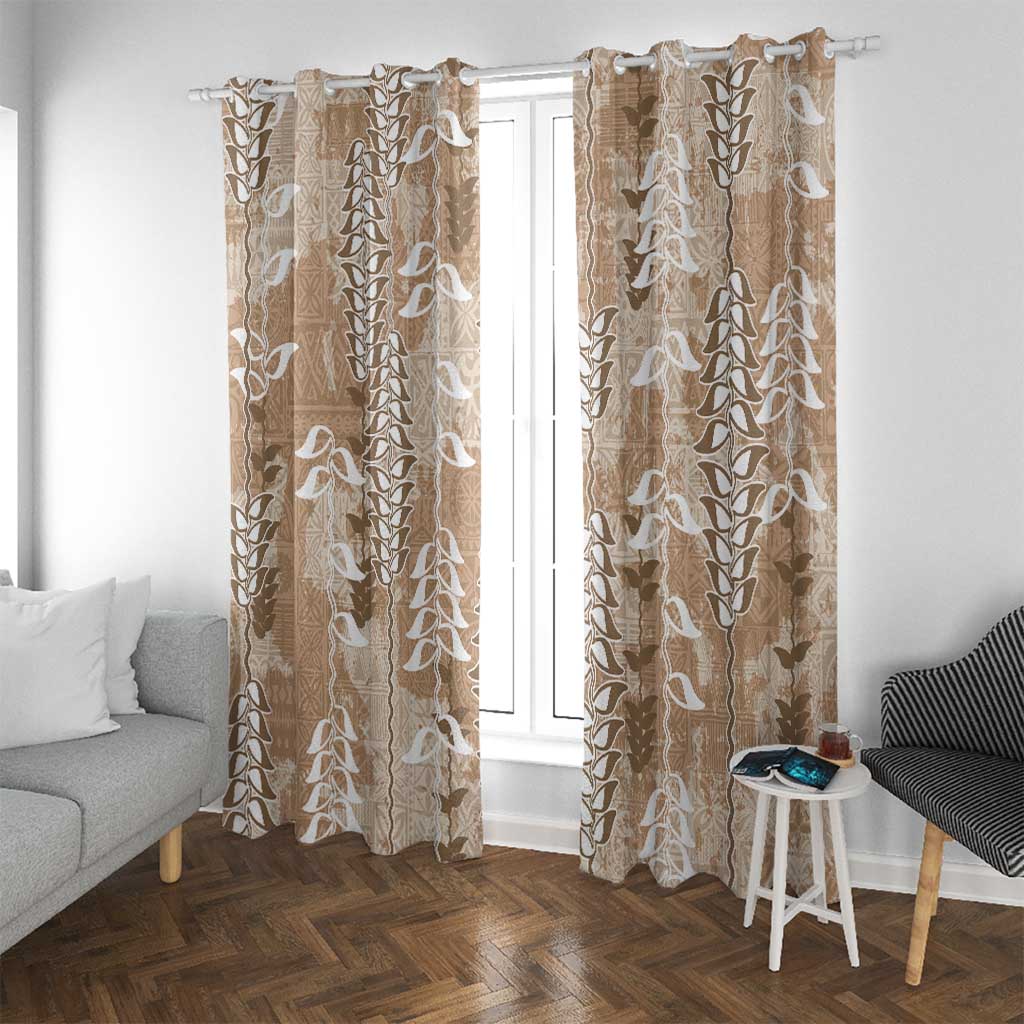 Beige Hawaii Tapa Pattern Window Curtain With Heliconia Vintage Style LT05 With Grommets Beige - Polynesian Pride