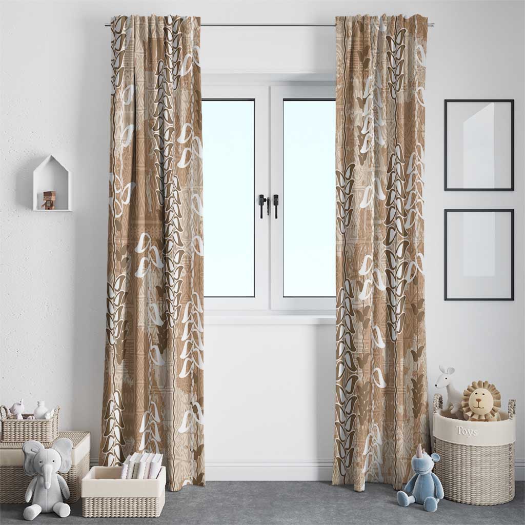 Beige Hawaii Tapa Pattern Window Curtain With Heliconia Vintage Style LT05 - Polynesian Pride