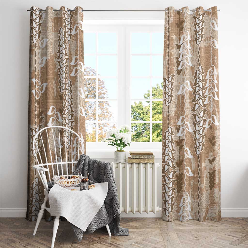 Beige Hawaii Tapa Pattern Window Curtain With Heliconia Vintage Style LT05 - Polynesian Pride