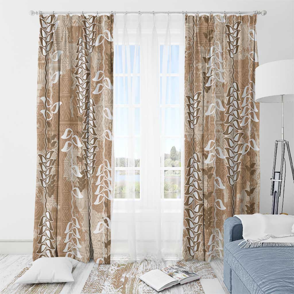 Beige Hawaii Tapa Pattern Window Curtain With Heliconia Vintage Style LT05 - Polynesian Pride