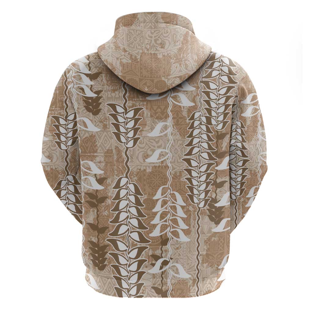 Beige Hawaii Tapa Pattern Zip Hoodie With Heliconia Vintage Style LT05 - Polynesian Pride