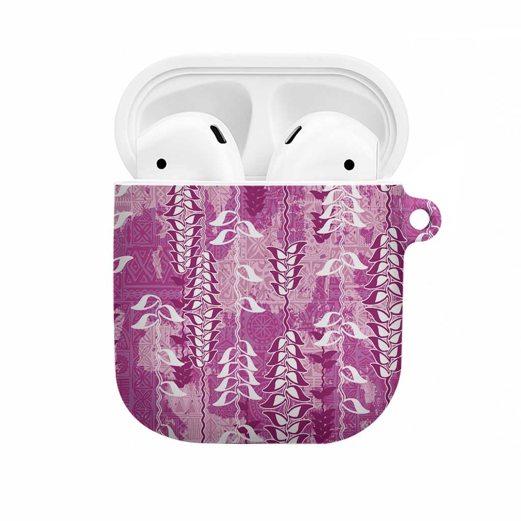 Magenta Hawaii Tapa Pattern AirPods Case With Heliconia Vintage Style LT05 Magenta - Polynesian Pride