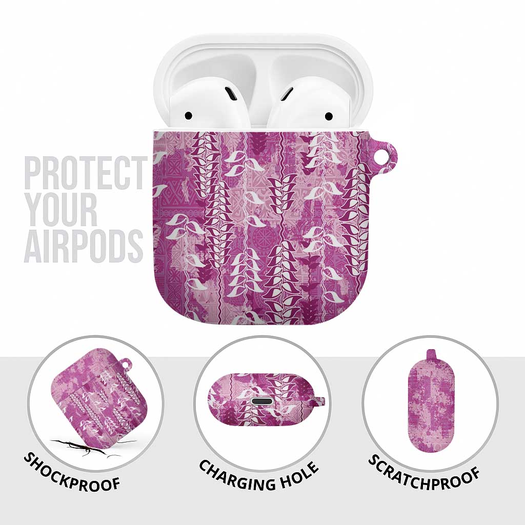 Magenta Hawaii Tapa Pattern AirPods Case With Heliconia Vintage Style LT05 - Polynesian Pride