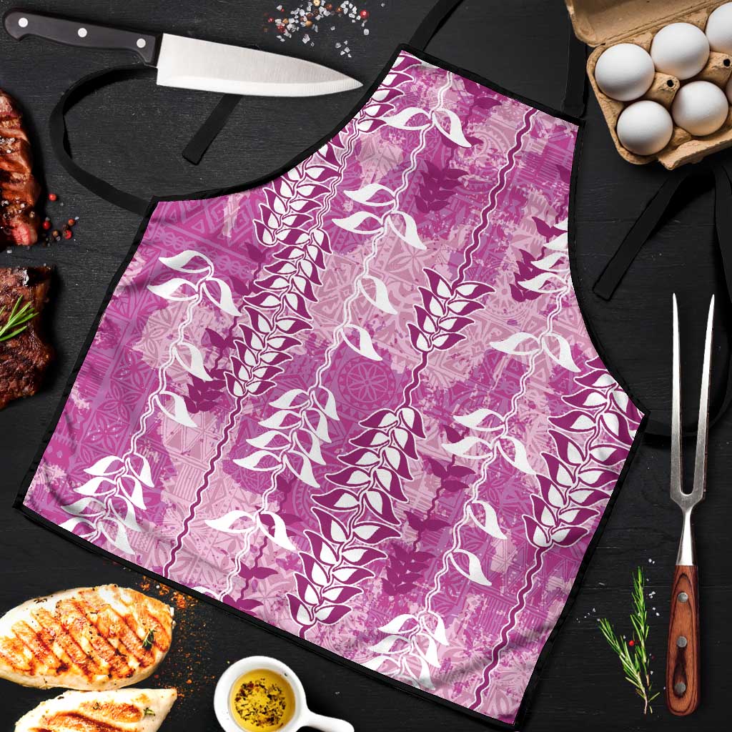 Magenta Hawaii Tapa Pattern Apron With Heliconia Vintage Style LT05 Magenta - Polynesian Pride