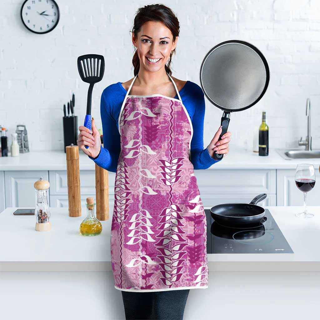 Magenta Hawaii Tapa Pattern Apron With Heliconia Vintage Style LT05 - Polynesian Pride