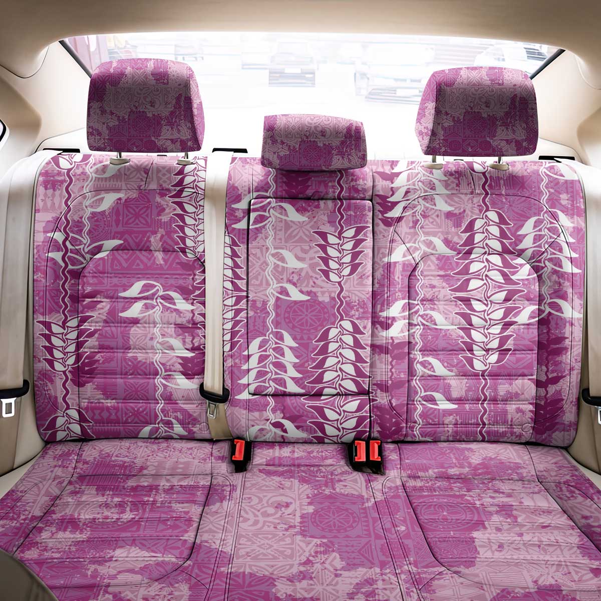 Magenta Hawaii Tapa Pattern Back Car Seat Cover With Heliconia Vintage Style LT05 - Polynesian Pride