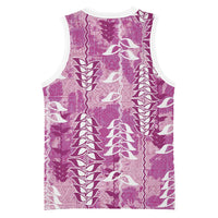 Magenta Hawaii Tapa Pattern Basketball Jersey With Heliconia Vintage Style LT05 - Polynesian Pride