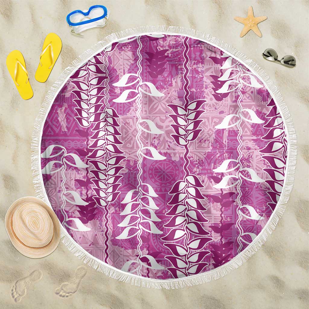 Magenta Hawaii Tapa Pattern Beach Blanket With Heliconia Vintage Style