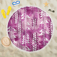 Magenta Hawaii Tapa Pattern Beach Blanket With Heliconia Vintage Style