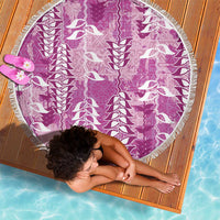 Magenta Hawaii Tapa Pattern Beach Blanket With Heliconia Vintage Style
