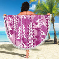 Magenta Hawaii Tapa Pattern Beach Blanket With Heliconia Vintage Style