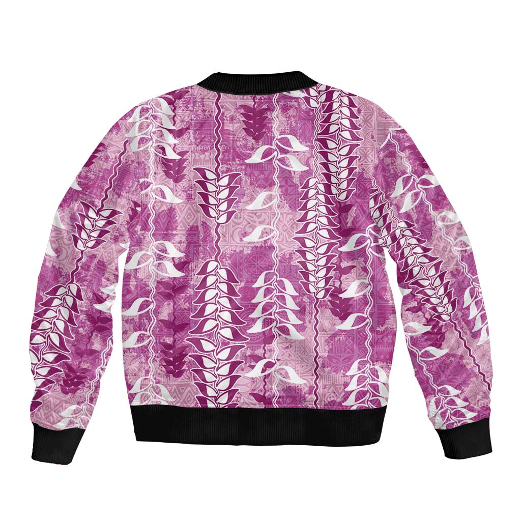 Magenta Hawaii Tapa Pattern Bomber Jacket With Heliconia Vintage Style LT05 - Polynesian Pride