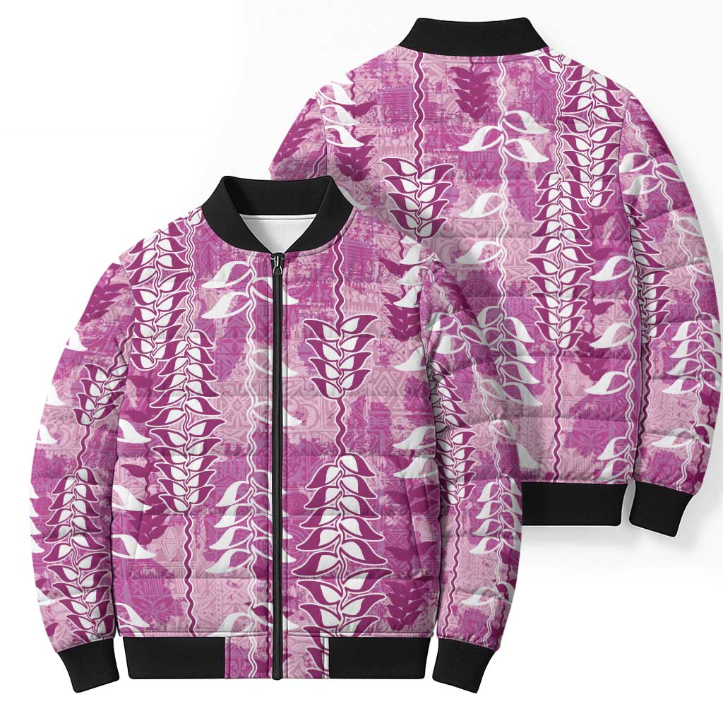 Magenta Hawaii Tapa Pattern Bomber Puffer Jacket With Heliconia Vintage Style LT05 - Polynesian Pride