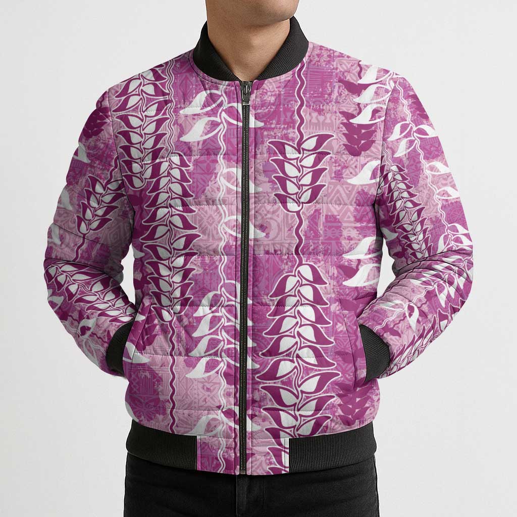 Magenta Hawaii Tapa Pattern Bomber Puffer Jacket With Heliconia Vintage Style LT05 - Polynesian Pride