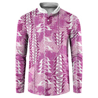 Magenta Hawaii Tapa Pattern Button Sweatshirt With Heliconia Vintage Style LT05 Magenta - Polynesian Pride