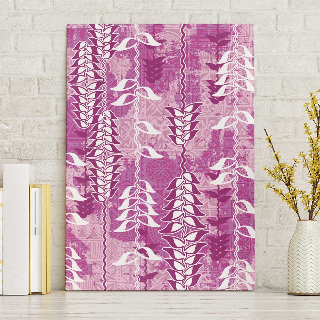 Magenta Hawaii Tapa Pattern Canvas Wall Art With Heliconia Vintage Style LT05 Without Frame Magenta - Polynesian Pride