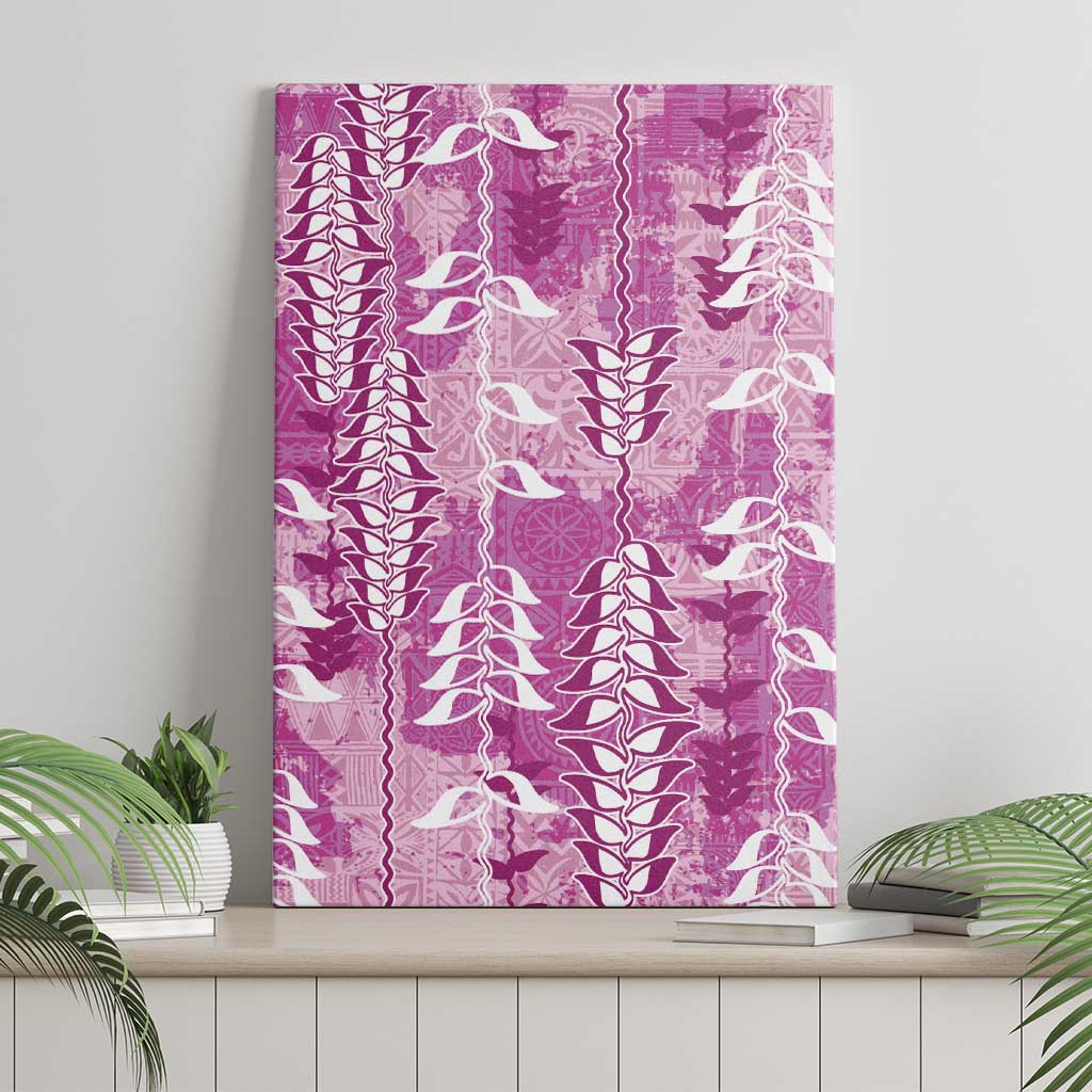Magenta Hawaii Tapa Pattern Canvas Wall Art With Heliconia Vintage Style LT05 - Polynesian Pride