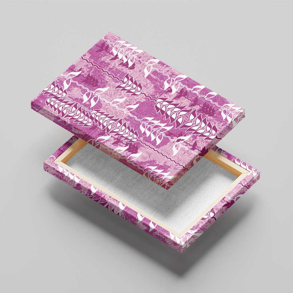 Magenta Hawaii Tapa Pattern Canvas Wall Art With Heliconia Vintage Style LT05 - Polynesian Pride