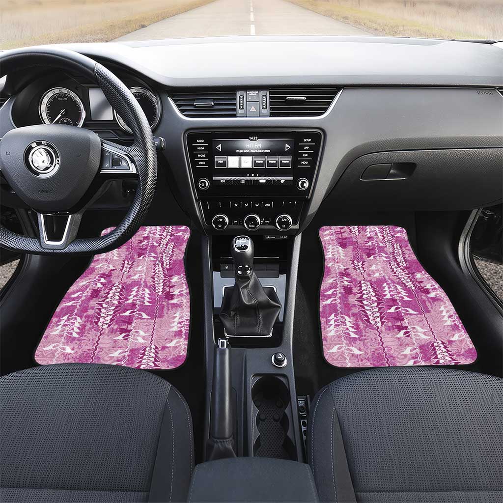 Magenta Hawaii Tapa Pattern Car Mats With Heliconia Vintage Style LT05 Set 2pcs - Front Magenta - Polynesian Pride