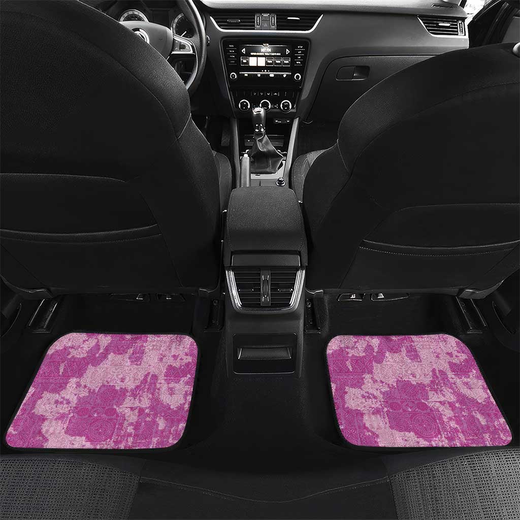 Magenta Hawaii Tapa Pattern Car Mats With Heliconia Vintage Style LT05 Set 2pcs - Back Magenta - Polynesian Pride