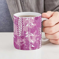 Magenta Hawaii Tapa Pattern Ceramic Mug With Heliconia Vintage Style LT05 - Polynesian Pride