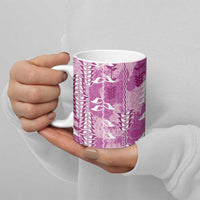 Magenta Hawaii Tapa Pattern Ceramic Mug With Heliconia Vintage Style LT05 - Polynesian Pride