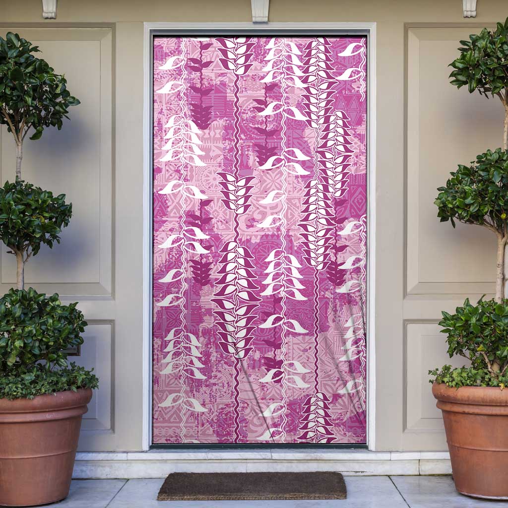 Magenta Hawaii Tapa Pattern Door Cover With Heliconia Vintage Style LT05 Magenta - Polynesian Pride