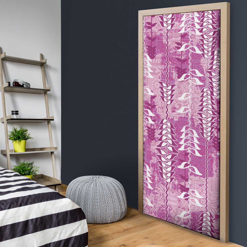 Magenta Hawaii Tapa Pattern Door Cover With Heliconia Vintage Style LT05 - Polynesian Pride